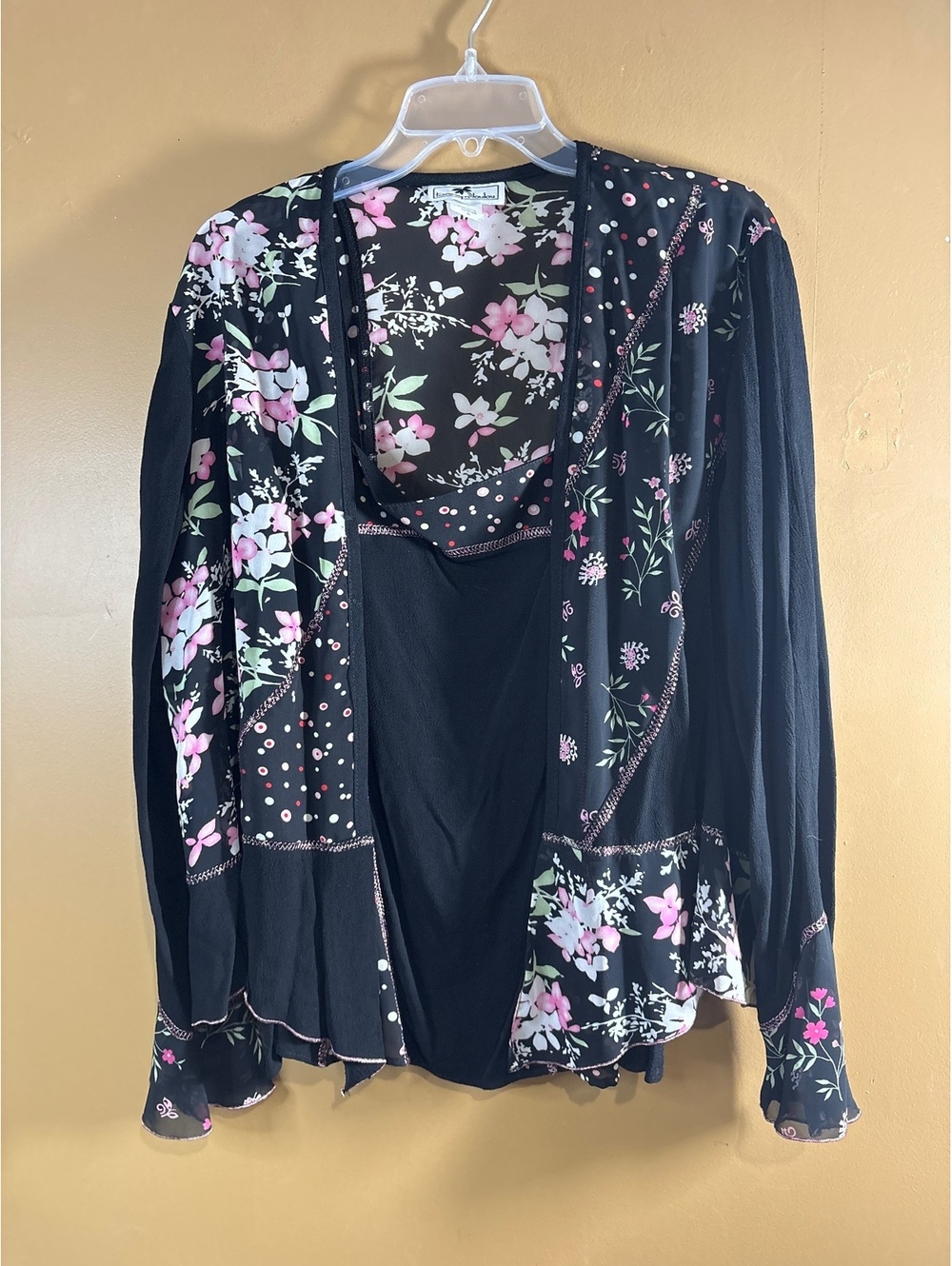 HC1176 Tommy Loulou Women's XL Black Floral Patchwork Open Cardigan